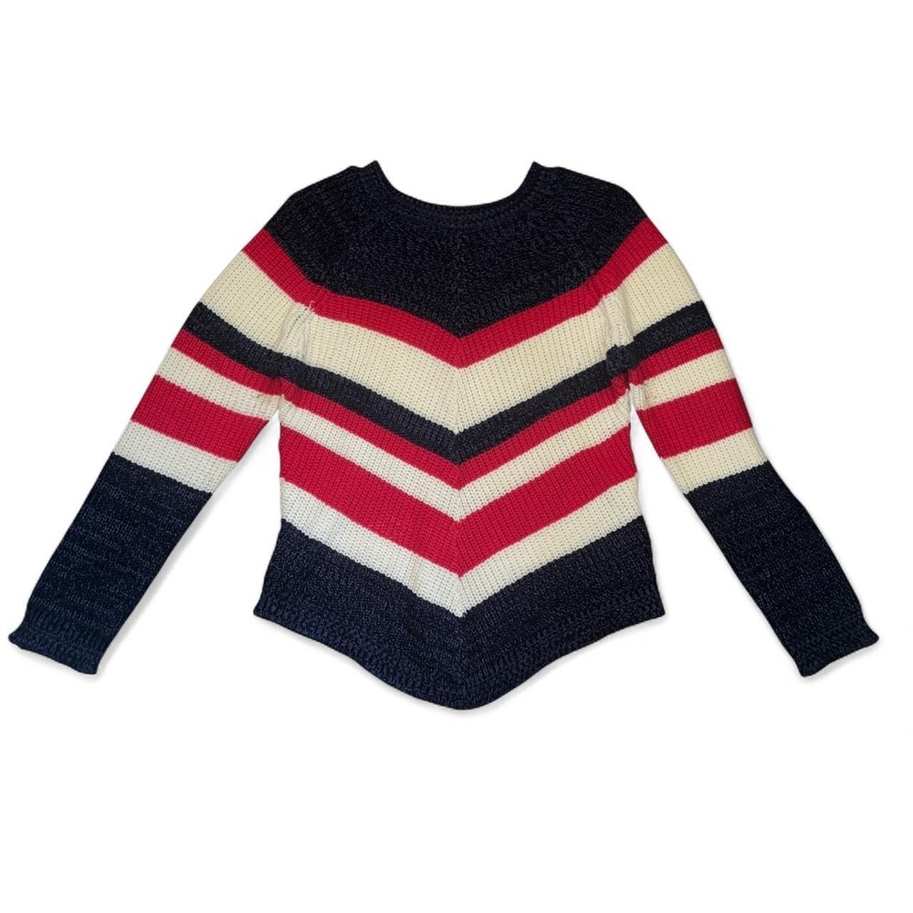 Vintage 70s Chevron Striped Red Cream Blue Sweater Medium